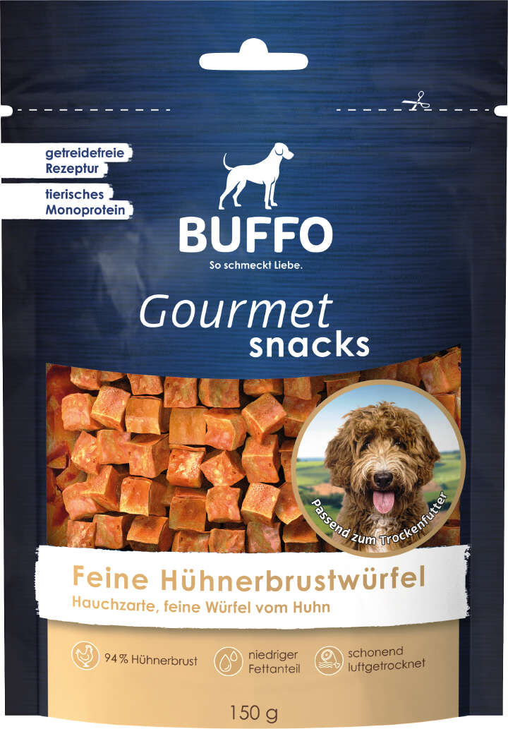 BUFFO Gourmet Snacks Hundeleckerli Feine Hühnerbrustwürfel